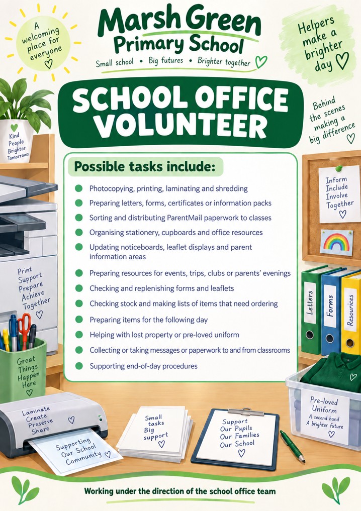 Office Volunteers Information about types of activities undertaken by volunteers in the school office