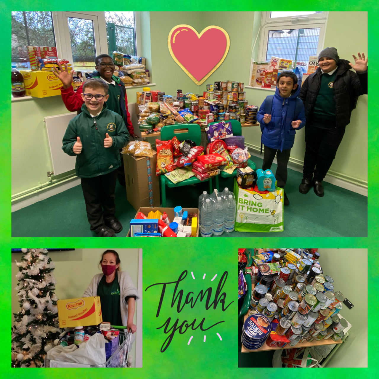 We donated food to the local food bank to help others